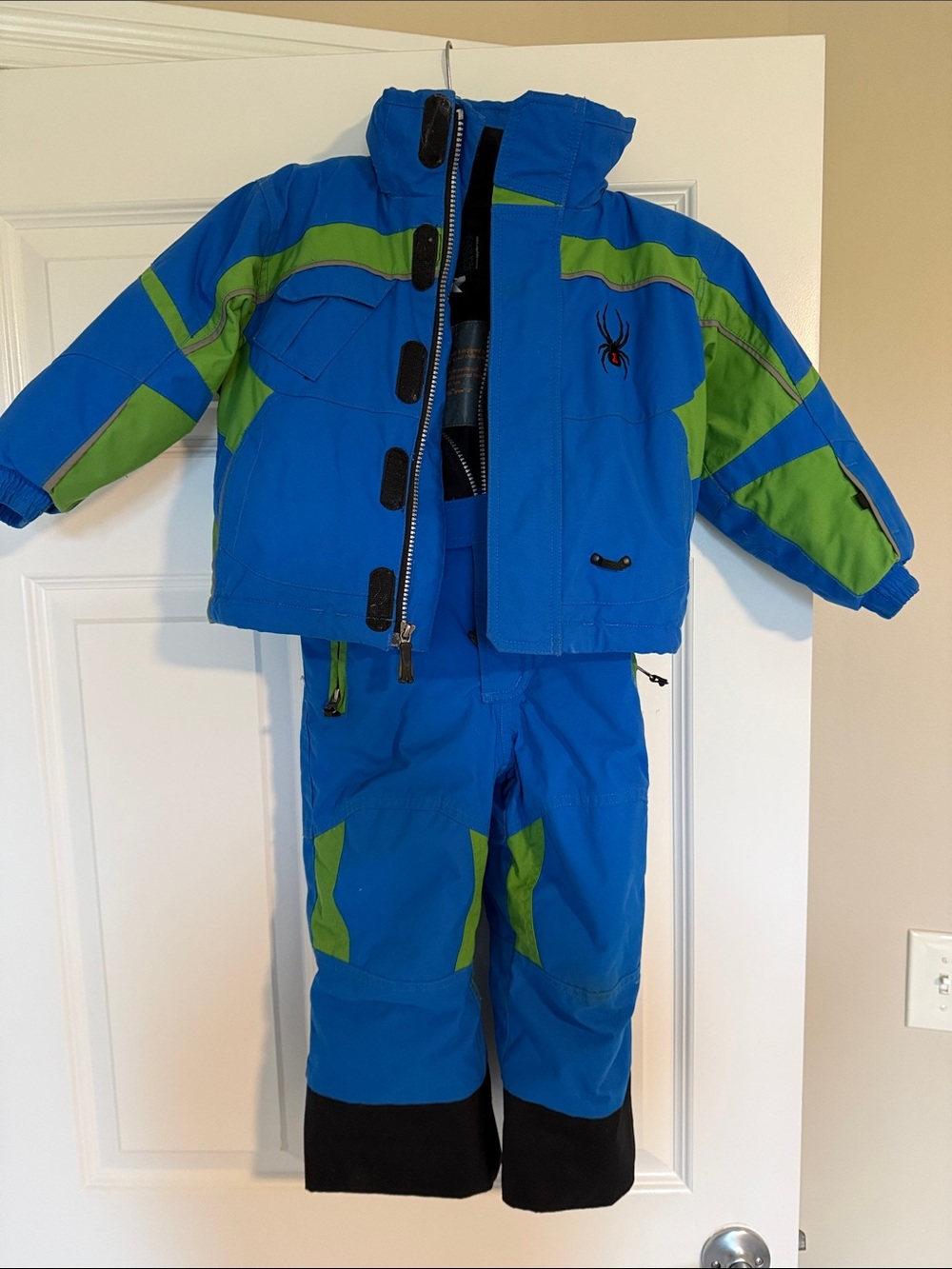Spyder Blue and Green Kids Snow Jacket and Pants Set